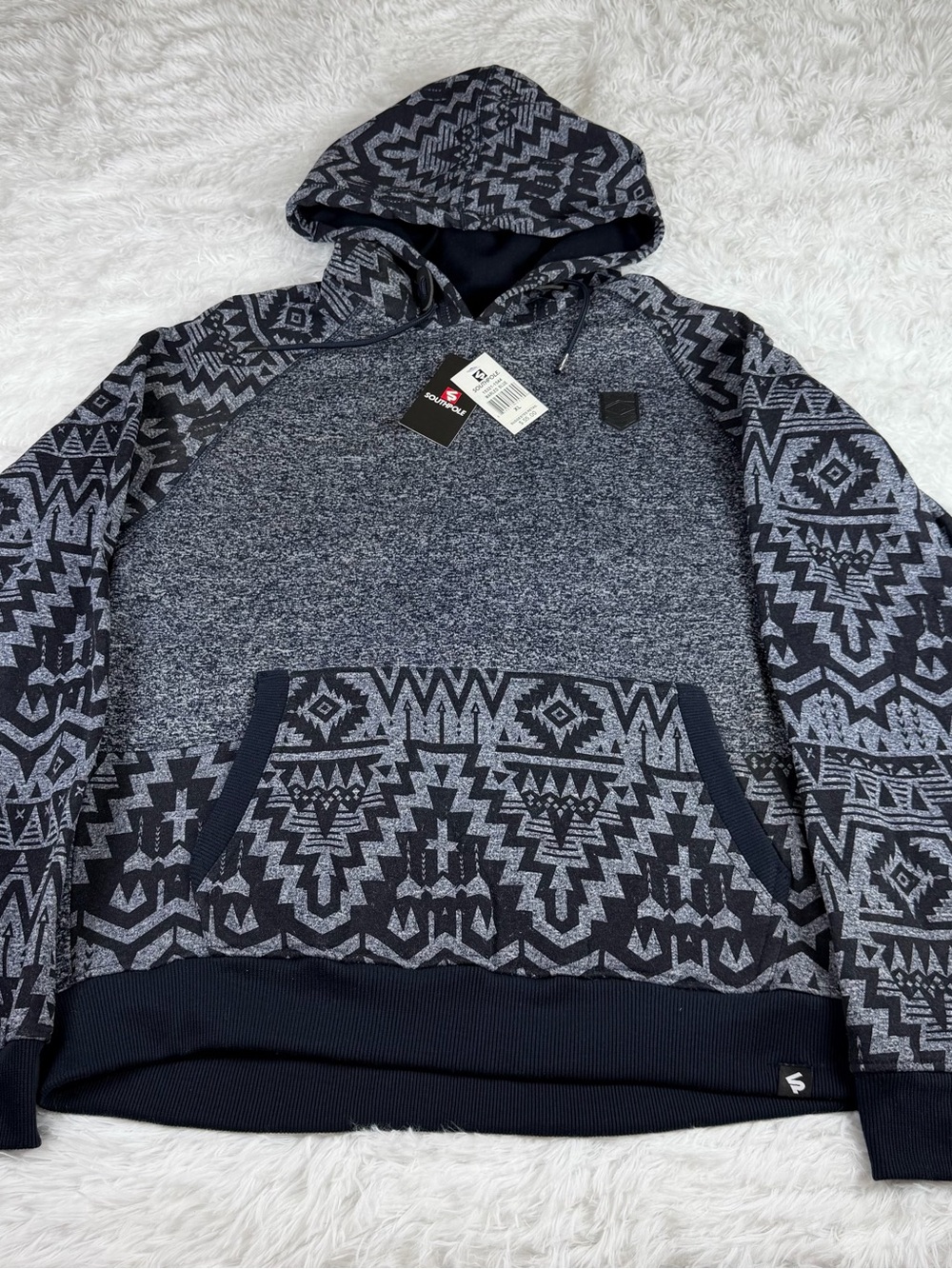 Vintage Southpole Hoodie Sweatshirt Mens XL Blue Aztec All Over Print Zip y2k